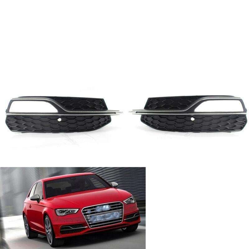 Fit For Audi A3 S3 S-Line 14-16 Pair of Bumper Fog Light Chrome Grill Grille