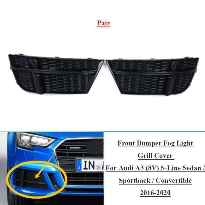 2pcs Front Bumper Fog Light Grille Covers Fits For Audi A3 S-Line S3 2017-2019