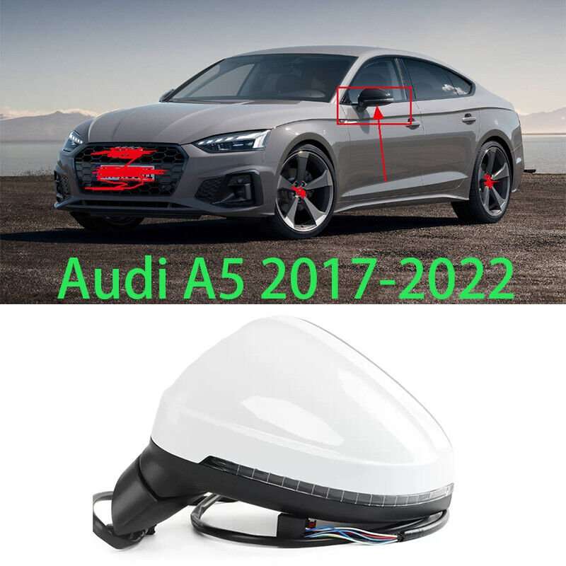 Left White For Audi A5 2017-2022 Side Door rearview Mirror Assembly 6 wires Part