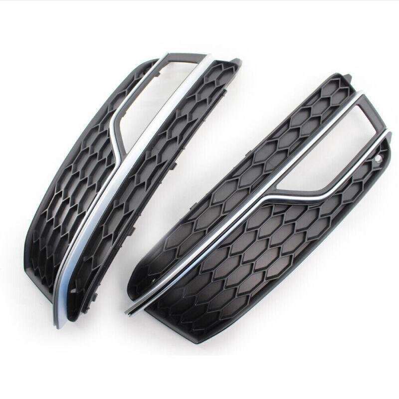 Pair Front Chrome Bumper Grill Fog Light Cover Set For AUDI A5 S-LINE 13-17