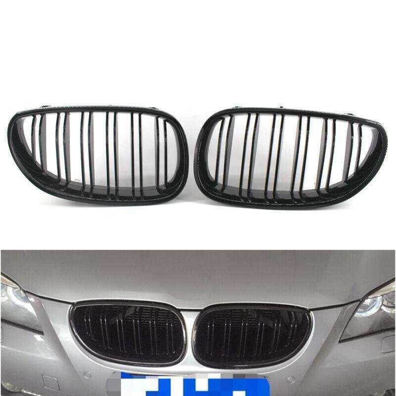 Front Gloss Black Double Slat Grilles Fit For BMW E60 E61 M5 5 Series 2003-2009