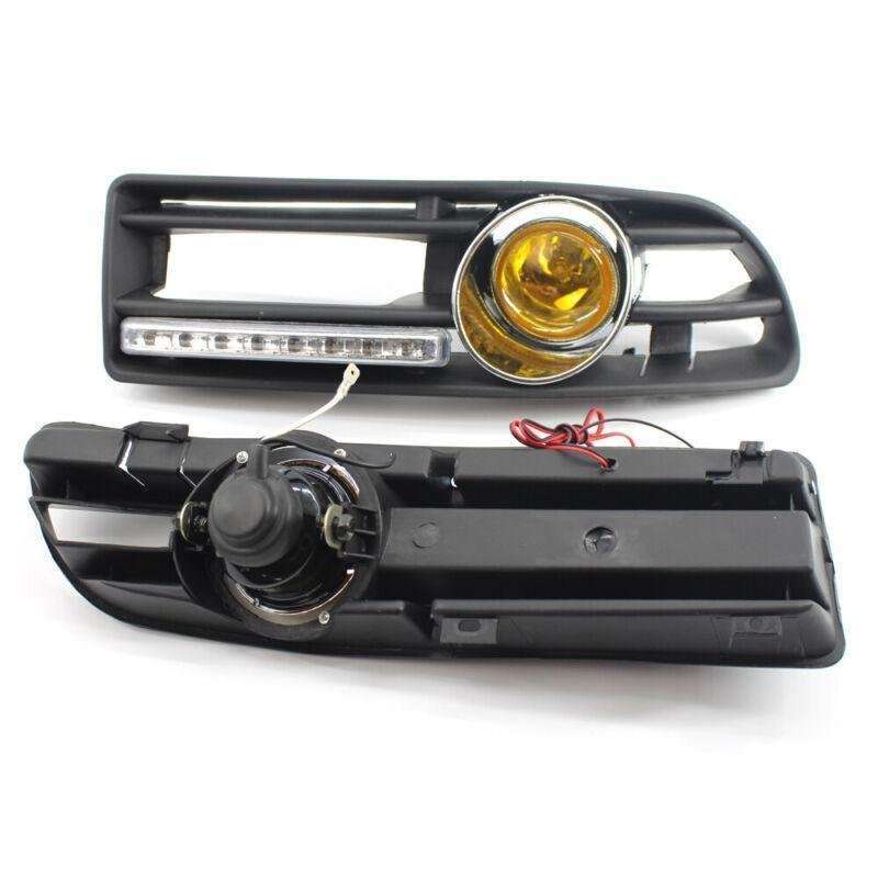 Car GRILLE Halogen FOG LIGHT Fit FOR VW JETTA BORA 99-04 LED DRL Yellow Lens