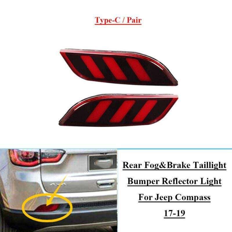 LED Rear Fog&amp;Brake Taillight Bumper Reflector Lights For Jeep Compass 17-19 Pair