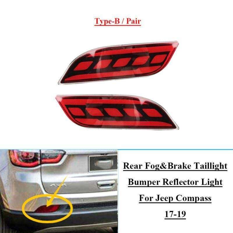 2x LED Rear Fog&amp;Brake Taillight Bumper Reflector Lights For Jeep Compass 17-19
