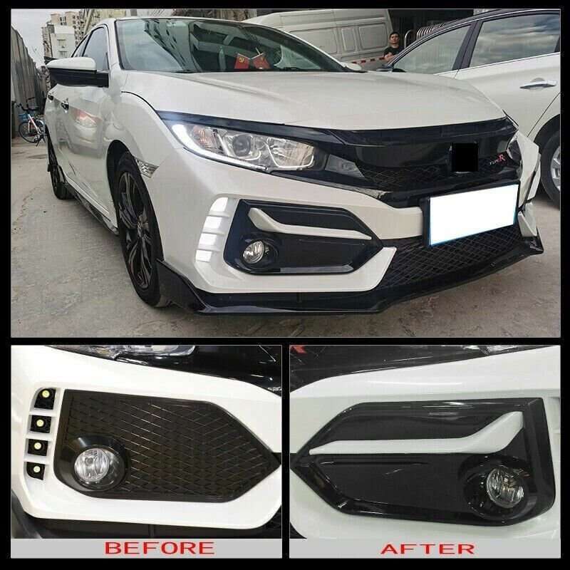 For Honda Civic Hatchback 2016-2021 Black+White Front Fog Light Lamp Frame Cover