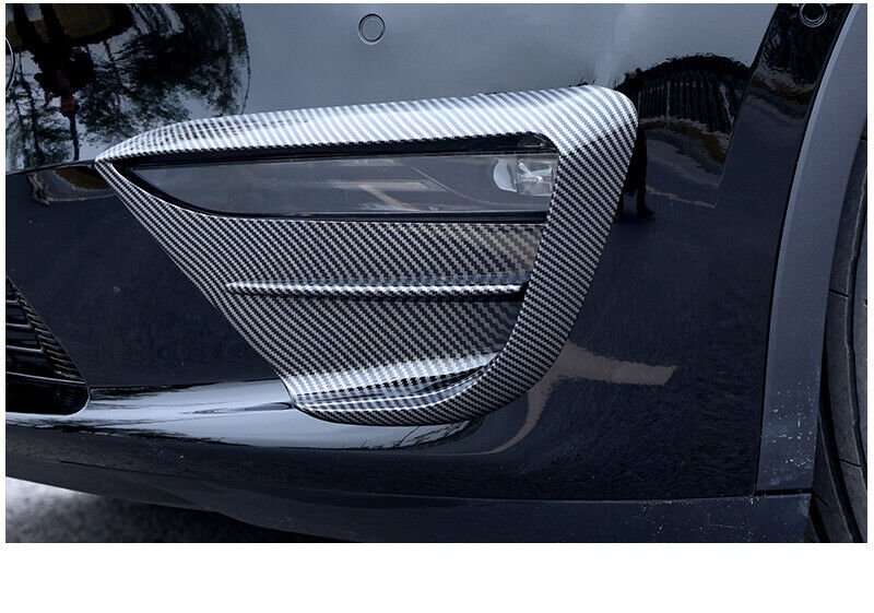 For Tesla Model Y 2020-2022 Carbon Fiber Front Fog Light Lamp Spoiler Cover Trim