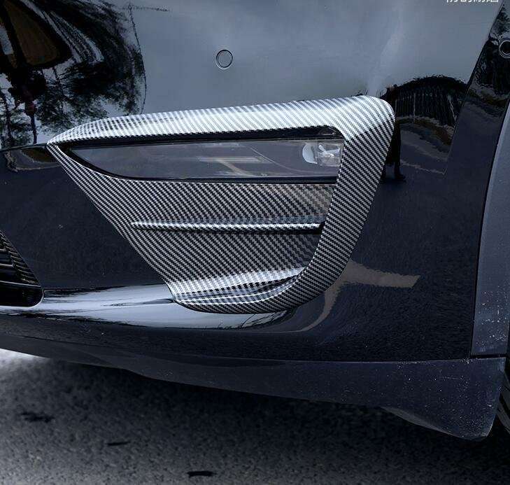 For Tesla Model Y 2020-2022 Carbon Fiber Front Fog Light Lamp Spoiler Cover Trim