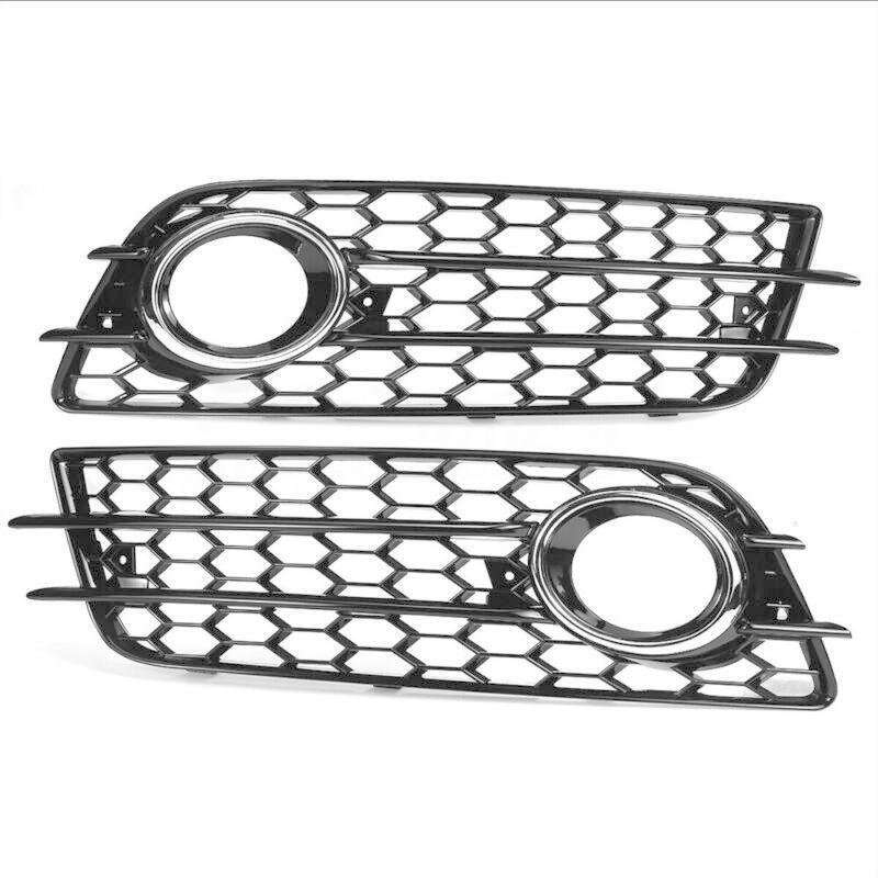 Front Bumper Fog Light Chrome Grille Cover For Audi A4 B8 S-Line S4 Bumper 08-12