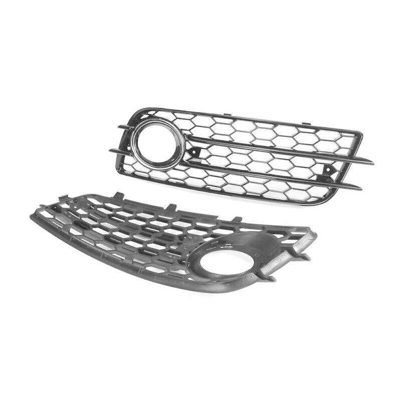 Front Bumper Fog Light Chrome Grille Cover For Audi A4 B8 S-Line S4 Bumper 08-12