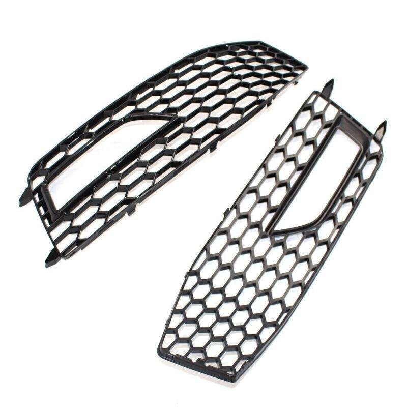 Shiny Black Front Bumper Fog Lights Grilles For Audi A4 S-Line S4 B8.5 13 - 15