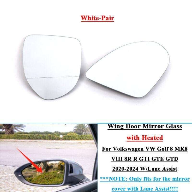 2pcs Wing Door Mirror Glass with Heated For VW Golf 8 MK8 VIII 8R R 2020-2024