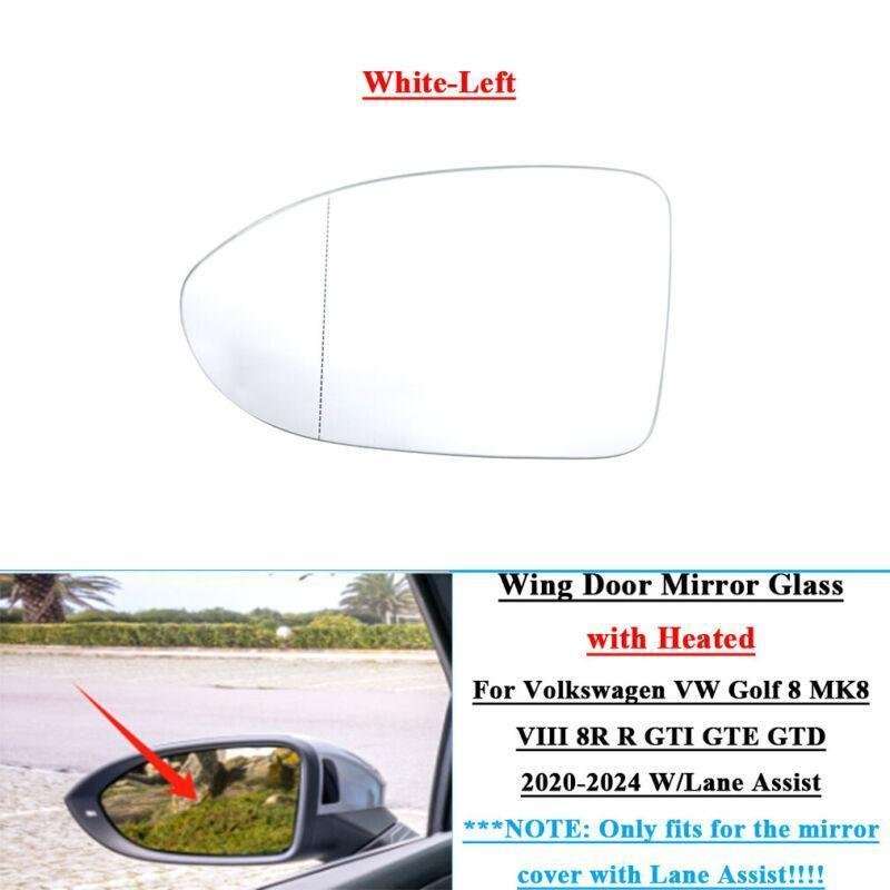 Wing Door Mirror Glass with Heated For VW Golf 8 MK8 VIII 8R R 2020-2024 Left