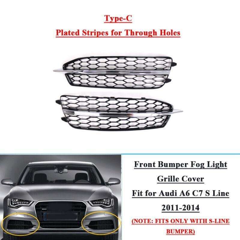 2pcs Front Bumper Fog Light Grille Covers For Audi A6 C7 S Line 2011-2014 Type C