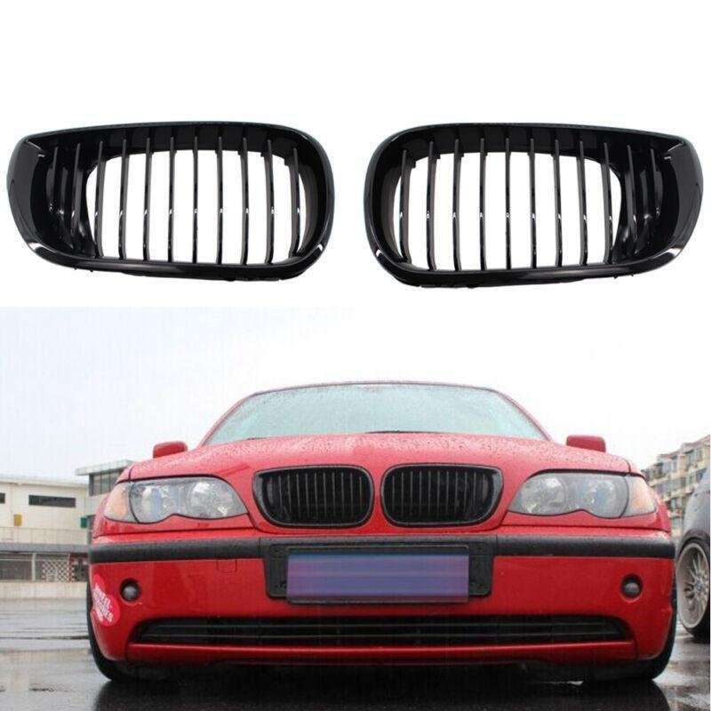 2x/Set Fit For BMW E46 Front Grille 02-05 3 Series 4 Door Shiny Black Mesh Grill