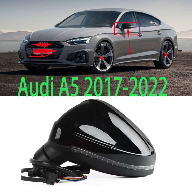 Left Black For Audi A5 2017-22 Side Door rearview Mirror Assembly 6 wires Part