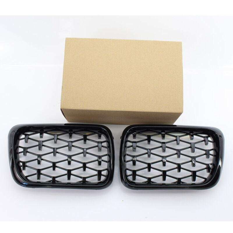 1 Pair Front Gloss Black Grille Diamond Meteor Style Fit BMW E36 3 Series 97-99
