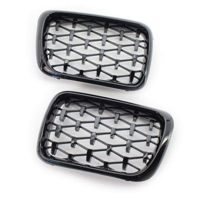 1 Pair Front Gloss Black Grille Diamond Meteor Style Fit BMW E36 3 Series 97-99