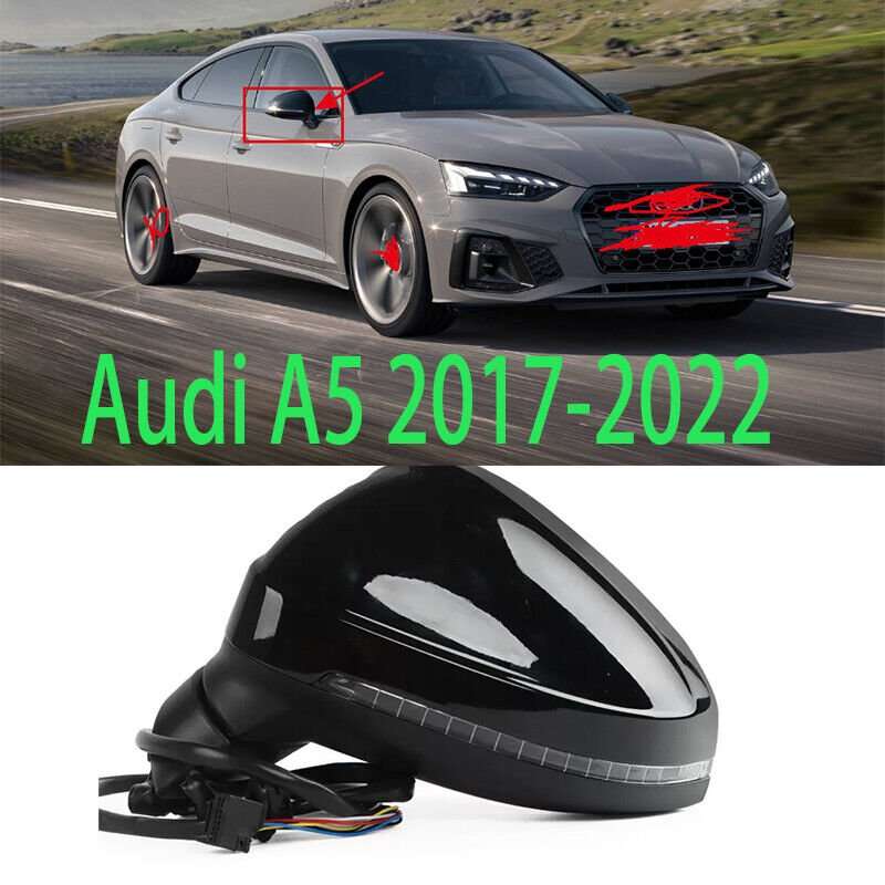 Right Black For Audi A5 2017-22 Side Door Rearview Mirror Assembly 6 wires Part