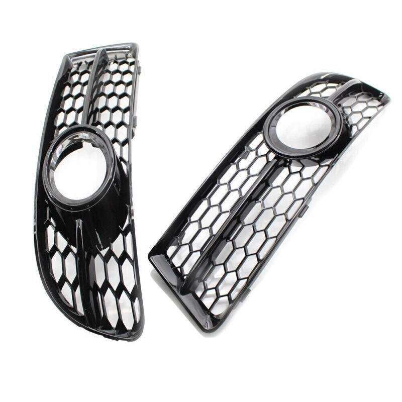 Honeycomb Fog Light Grille w/ Trim Gloss Black for Audi A4 B7 S-Line 05-08