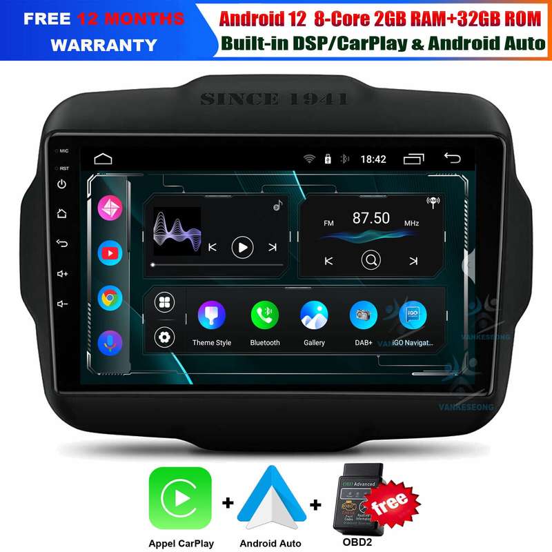 For Jeep Renegade 2014-2018 Apple Carplay Android12 BT Car Stereo Radio GPS WIFI