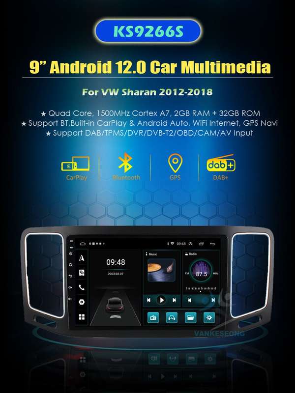 CarPlay Android Auto For VW Sharan 2012-2018 DAB Radio Head Unit WIFI GPS SatNav