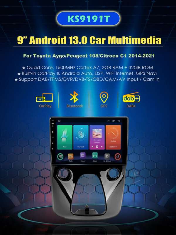 For Peugeot 108 2014-2021 CarPlay Android 13 Car Stereo GPS SatNav DAB Radio+OBD