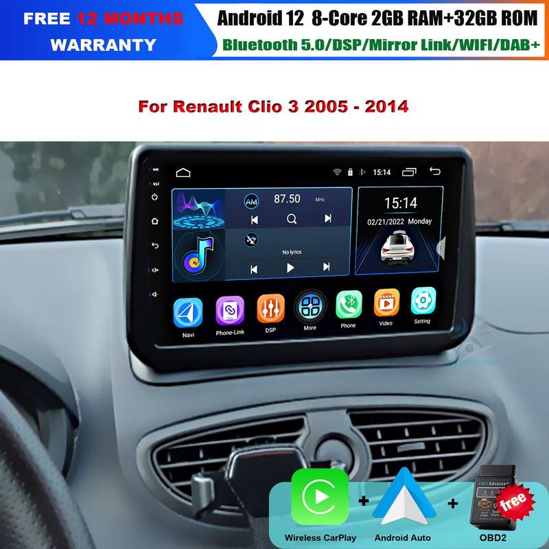 Android Auto For Renault Clio 2005-2014 DAB Car Radio Head Unit CarPlay GPS Navi