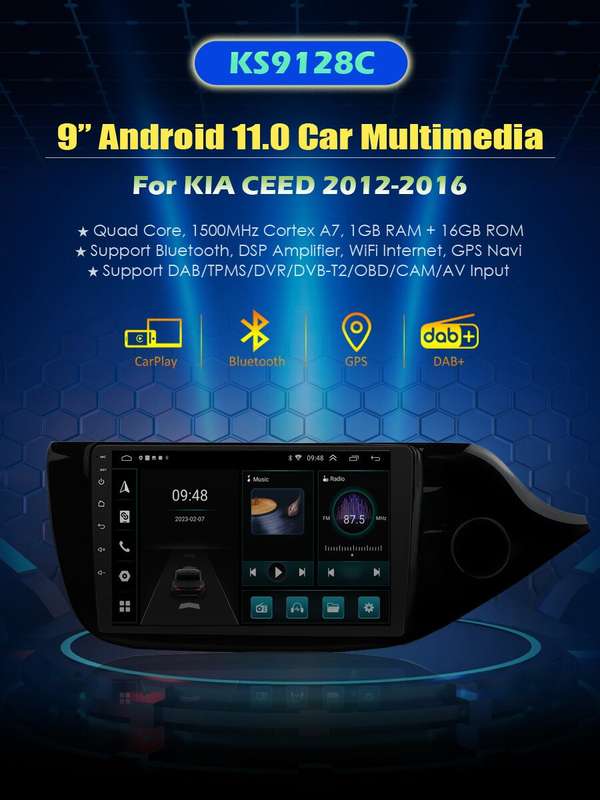 For Kia Ceed 2012-2016 Wifi Head Unit Car Radio GPS Sat Nav Andoid 12 DAB+Stereo