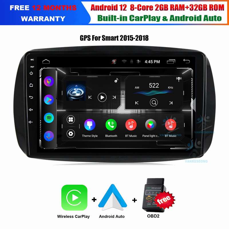 9"Android 12 GPS Sat Nav CarPlay DAB+Head Unit For Mercedes Smart Forfour Fortwo