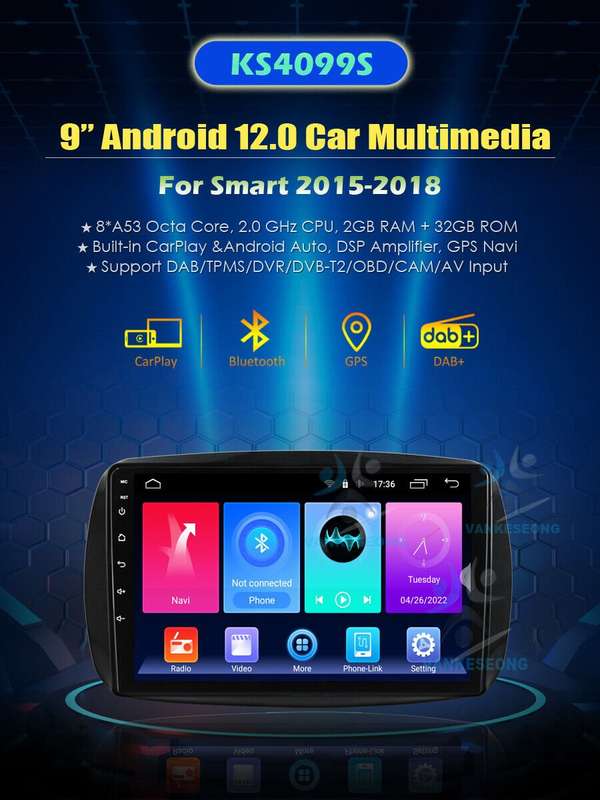 9"Android 12 GPS Sat Nav CarPlay DAB+Head Unit For Mercedes Smart Forfour Fortwo