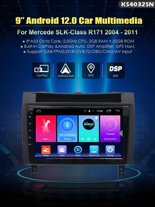 CarPlay Android12 Head Unit Car Stereo Radio GPS For Mercedes SLK R171 2004-2011
