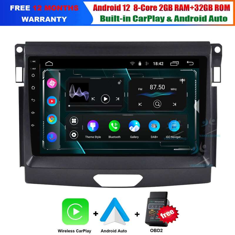Car Radio For Ford Ranger 2015-2020 CarPlay Android Auto Head Unit GPS DAB Navi