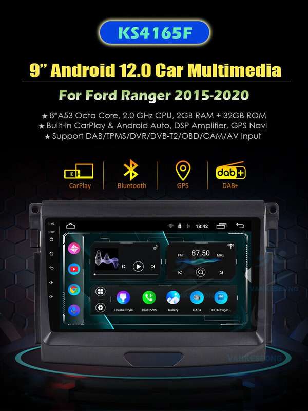 Car Radio For Ford Ranger 2015-2020 CarPlay Android Auto Head Unit GPS DAB Navi