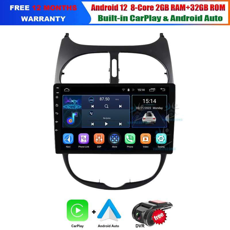 Android 12 Car Radio for Peugeot 206 1998-2012 DAB CarPlay Stereo GPS Multimedia