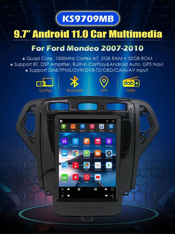 9.7"Android CarPlay Head Unit For Ford Mondeo MK4 2007-2010 DAB+Radio GPS Stereo