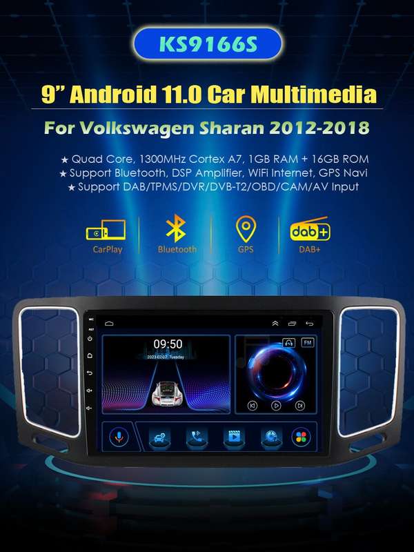 9"Android 11 GPS Satr Nav For VW Sharan 2012-2018 DAB+Radio Car Stereo Head Unit