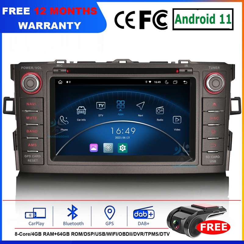 7" Android 12 Car DVD GPS Head Unit CarPlay Radio DAB For TOYOTA AURIS 2007-2012
