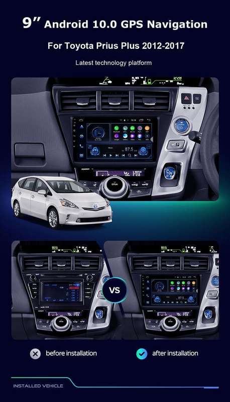 9Android12 CarPlay Radio GPS SatNav for Toyota Prius Plus 2012-2017 WiFi Stereo