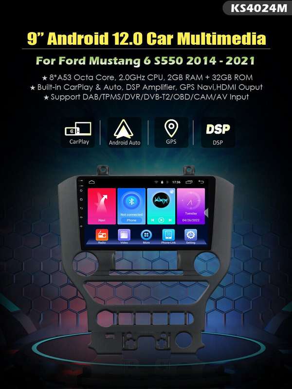 for Ford Mustang 2014-2021 Car Radio Head Unit GPS SatNav Android CarPlay Stereo