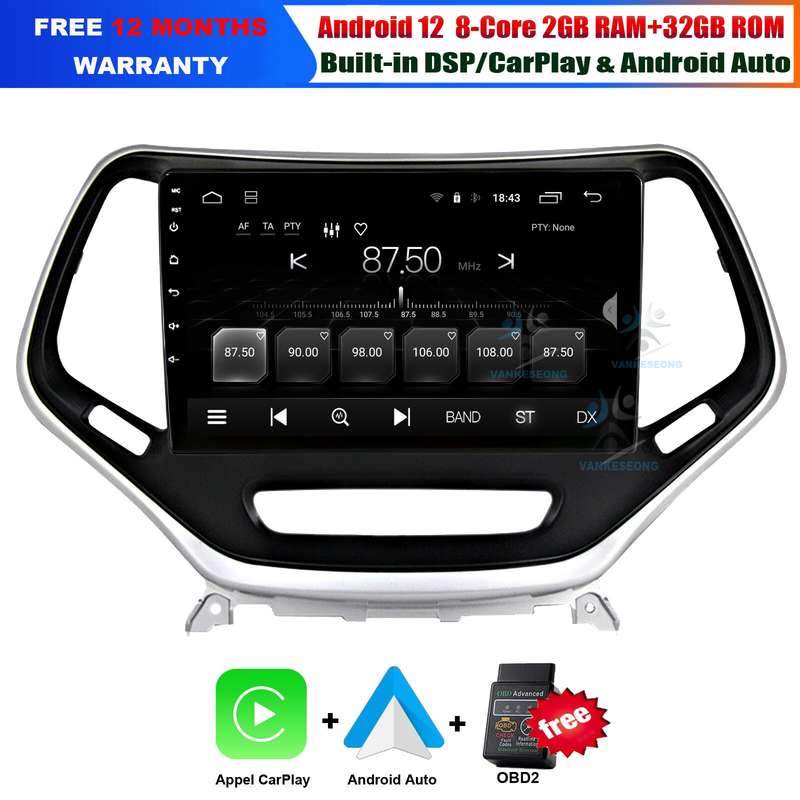 10.1" Android Auto Car Radio for Jeep Cherokee 2014-2017 CarPlay Head Unit GPS