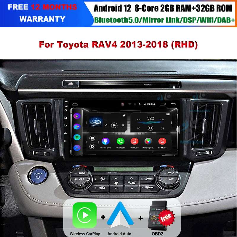 for Toyota RAV4 2013-2018 Touch Screen Car Multimedia Radio GPS Android12 Stereo