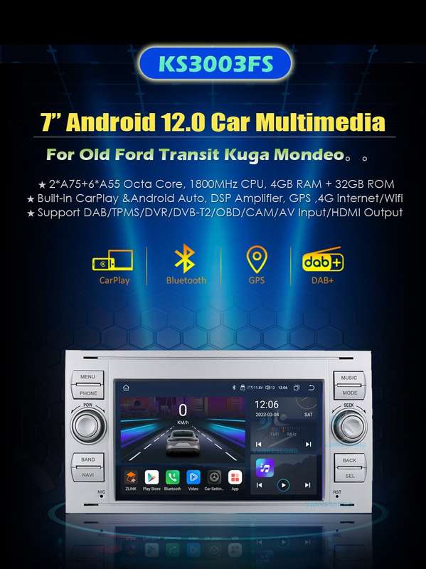 7"Android 12 Car Stereo GPS Sat Nav DAB+Radio USB For Ford Transit Connect Kuga