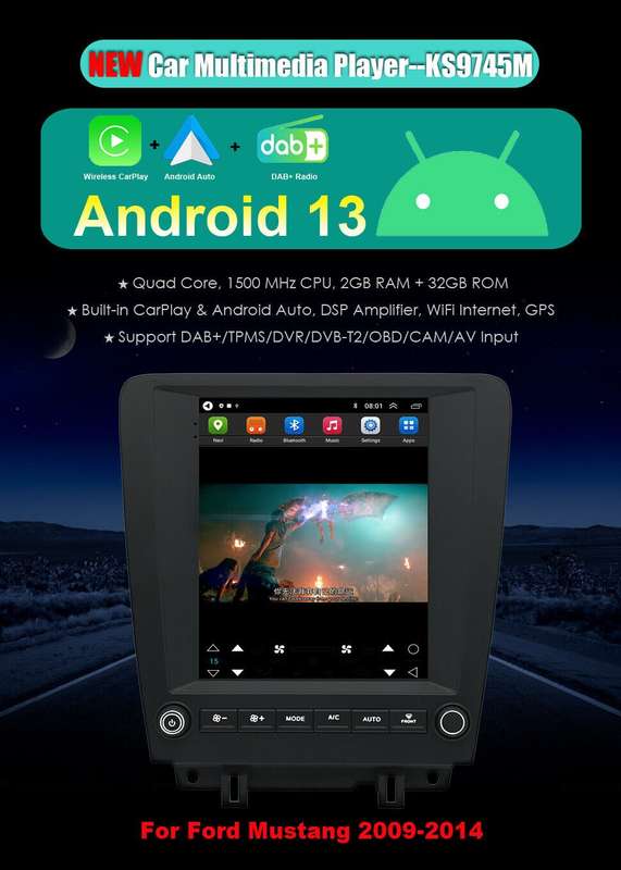 9.7" Android 13 CarPlay GPS Sat Nav Car Radio Stereo For Ford Mustang 2009-2014