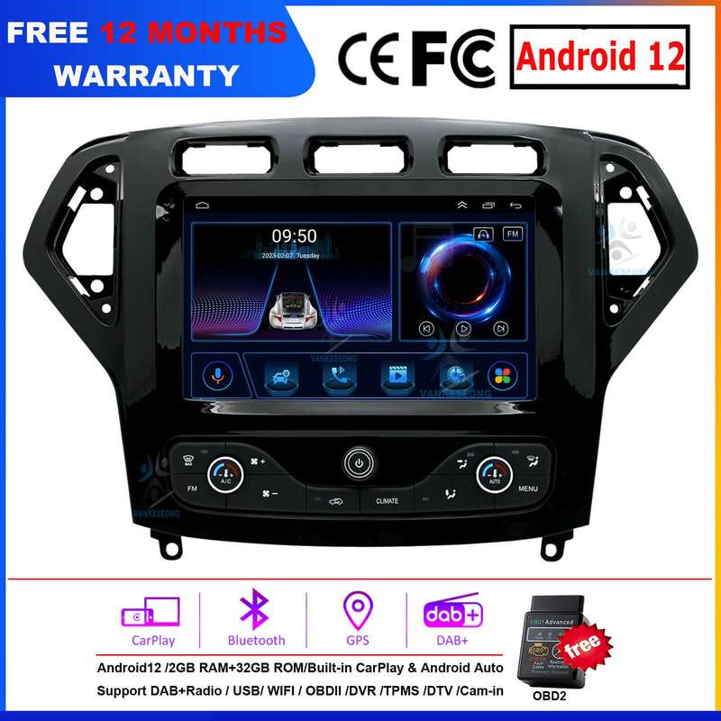 For Ford Mondeo MK4 2007-2010 CarPlay Android 12 Autoradio DAB+Wifi GPS Sat Navi