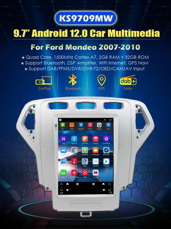 9.7" Android Radio DAB GPS Sat Nav CarPlay Stereo for Ford Mondeo MK4 2007-2010