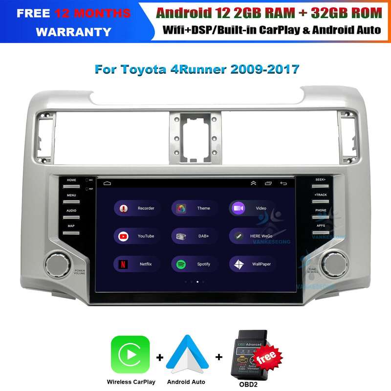 9" Android 12 Car Stereo DAB Radio GPS Sat Nav For Toyota 4 Runner 2009-2017+OBD