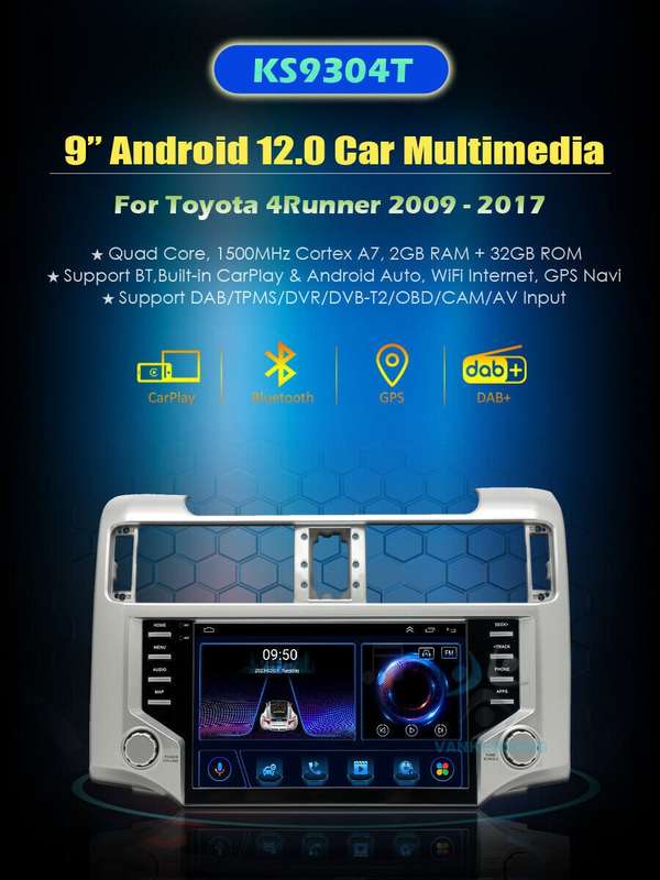 9" Android 12 Car Stereo DAB Radio GPS Sat Nav For Toyota 4 Runner 2009-2017+OBD