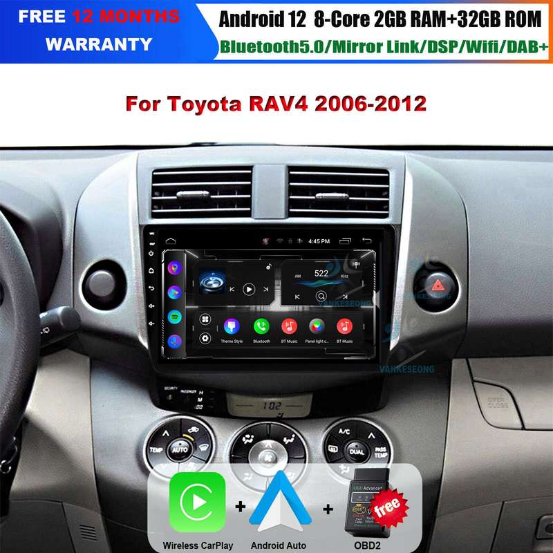9" Car Radio for Toyota RAV4 2006-2012 Android 12 DAB Wifi Stereo GPS Navigation