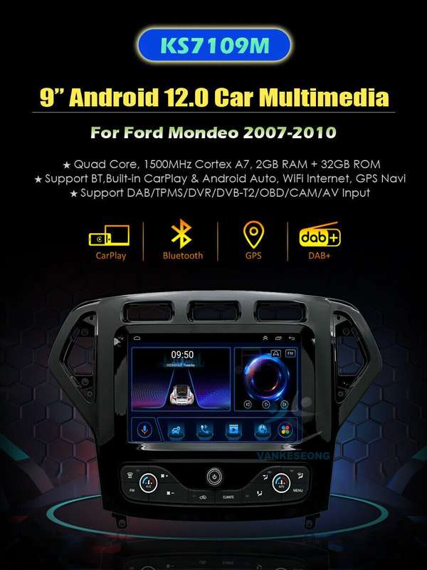 Wireless CarPlay Android Auto dab Radio Car Stereo GPS for Ford Mondeo 2007-2010