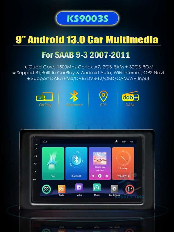 9 CarPlay GPS Sat Nav Android 13 For SAAB 9-3 2007-2011 Car Stereo Radio DAB+BT